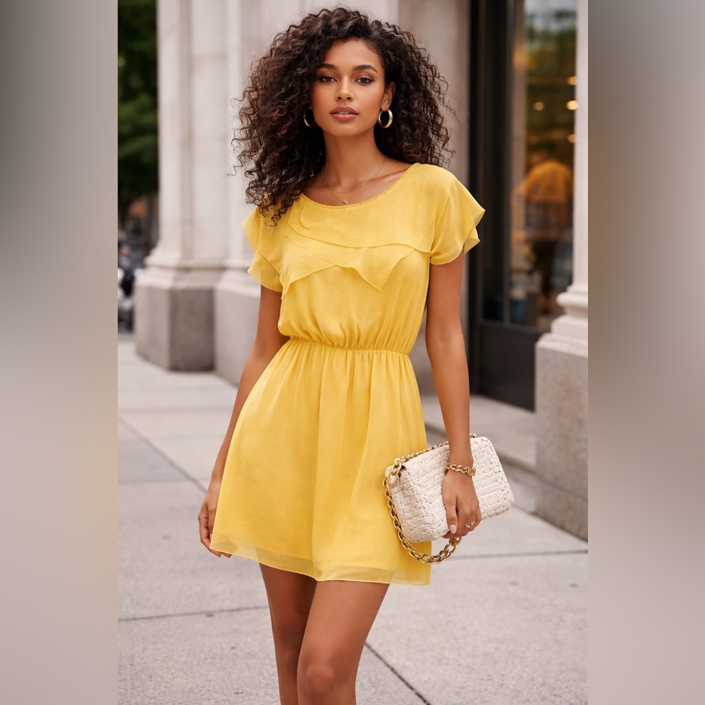 3.1 Phillip Lim French Knot Embellished Yellow Silk Mini Dress